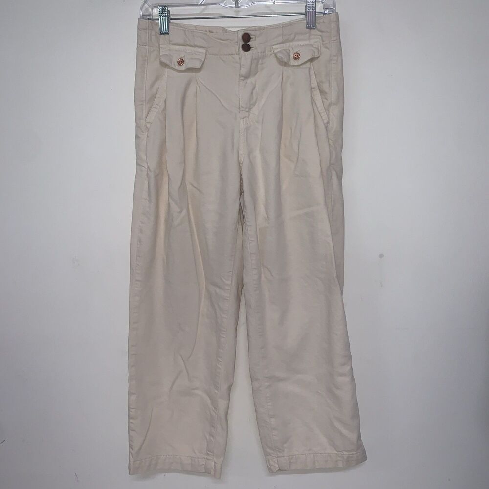 Pilcro Pleat Front Mid Rise Wide Leg Crop Pants Cream Size 26 Boho Cottagecore